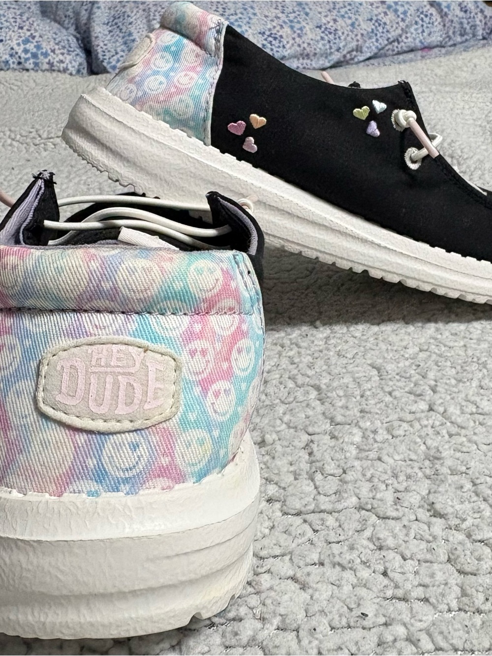 Hey Dude Kids Black Slip-On Sneakers with Pastel Tie-Dye Heel